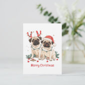 メリークリスマスプッグ犬 シーズンポストカード (スタンド正面)