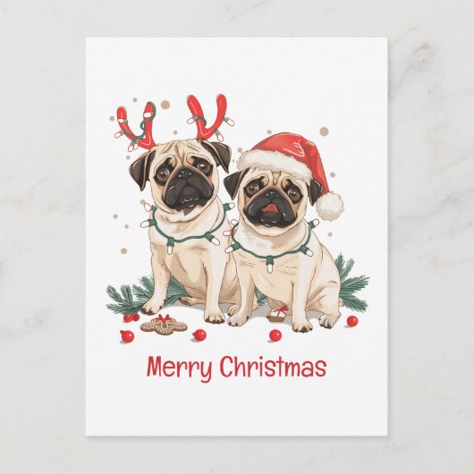 メリークリスマスプッグ犬 シーズンポストカード (正面)