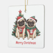 メリークリスマスプッグ犬 セラミックオーナメント (左)