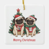 メリークリスマスプッグ犬 セラミックオーナメント (正面)