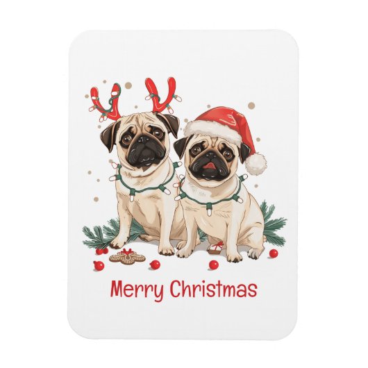 メリークリスマスプッグ犬 マグネット (縦)