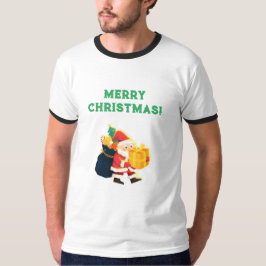 メリークリスマスプリントされたウィッシュお祝いリンガー Tシャツ