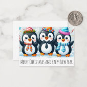 メリークリスマスプリント可能カード、ペンギンHappy New ノートカード (正面/裏面インサイチュ)