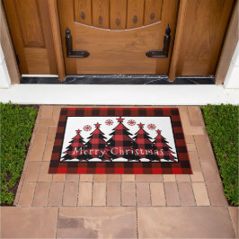 メリークリスマスプレイドクリスマスツリークリスマス ドアマット