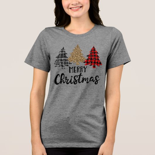 メリークリスマスプレイドクリスマスツリー トライブレンドＴシャツ (正面)