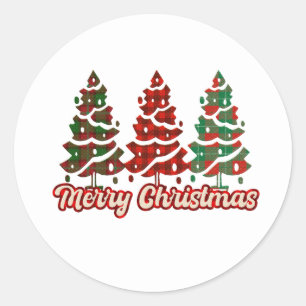 メリークリスマスプレイドクリスマスツリー ラウンドシール