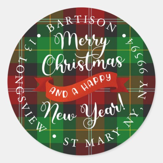 メリークリスマスプレイドクリスマス会社のマーケティング ラウンドシール (正面)