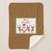 メリークリスマスプレイドサンタトナカイかわいい休日 シェルパブランケット (正面)