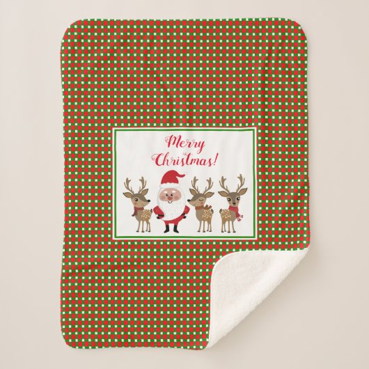 メリークリスマスプレイドサンタトナカイかわいい休日 シェルパブランケット (正面)