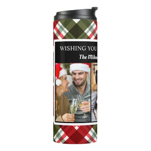メリークリスマスプレイドタータンチェック写真コラージュ タンブラー (回転左)