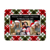 メリークリスマスプレイドタータンチェック写真コラージュ マグネット (横)