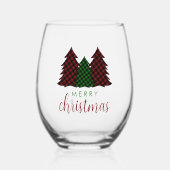 メリークリスマスプレイドパターンクリスマスツリー ステムなしワイングラス (正面)