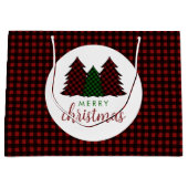 メリークリスマスプレイドパターンクリスマスツリー ラージペーパーバッグ (正面)