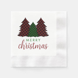 メリークリスマスプレイドパターンクリスマスツリー 縁ありカクテルナプキン