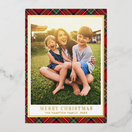 メリークリスマスプレイドフォトスススススチュワートタータンチェック金ゴールド 箔シーズンカード