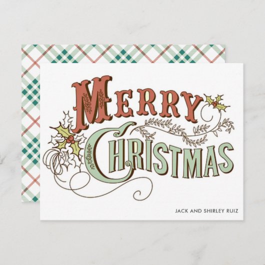 メリークリスマスプレイドホリデーカード シーズンカード (正面/裏面)