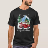 メリークリスマスプレイドレッドトラックファームクリスマスツリー Tシャツ (正面)