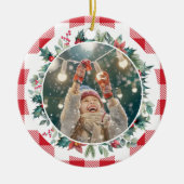 メリークリスマスプレイド写真ミスタントー セラミックオーナメント (正面)