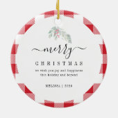 メリークリスマスプレイド写真ミスタントー セラミックオーナメント (裏面)