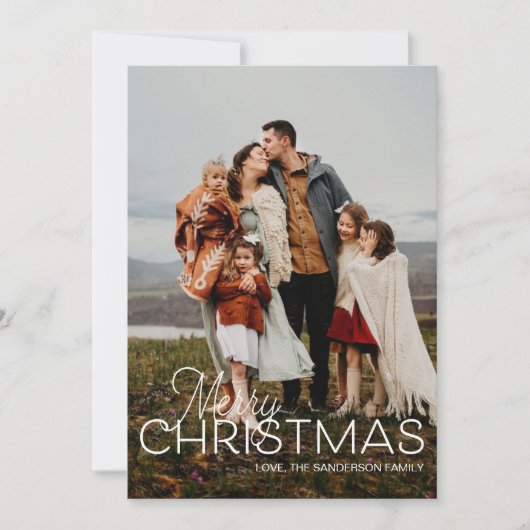 メリークリスマスプレイド縦型フォトグリーティングカード 招待状 (正面)
