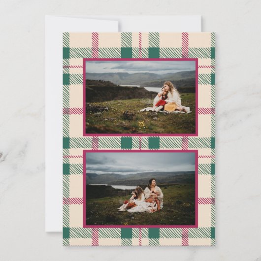 メリークリスマスプレイド縦型フォトグリーティングカード 招待状 (裏面)
