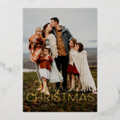 メリークリスマスプレイド縦型フォトグリーティングカード 箔シーズンカード (正面)