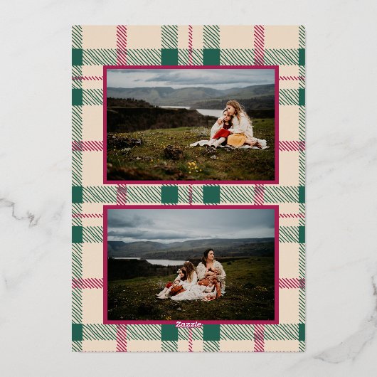 メリークリスマスプレイド縦型フォトグリーティングカード 箔シーズンカード (裏面)