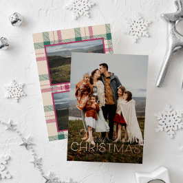 メリークリスマスプレイド縦型フォトグリーティングカード 箔シーズンカード