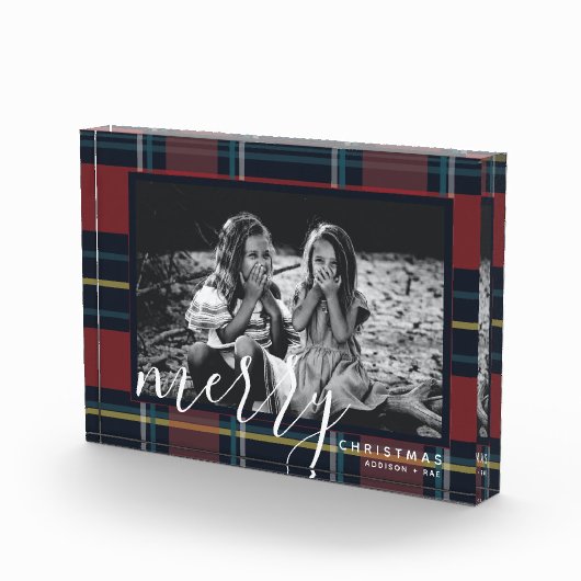 メリークリスマスプレイド赤いカスタムクリスマスプレゼント写真ブロック フォトブロック (右)