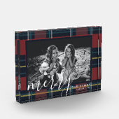 メリークリスマスプレイド赤いカスタムクリスマスプレゼント写真ブロック フォトブロック (左)