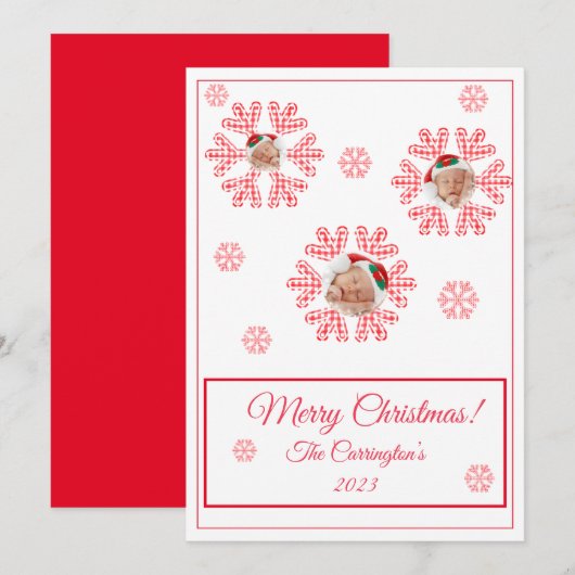 メリークリスマスプレイド雪の結晶フォトホリデー (正面/裏面)