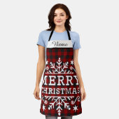 メリークリスマスプレイド エプロン (着用した状態)