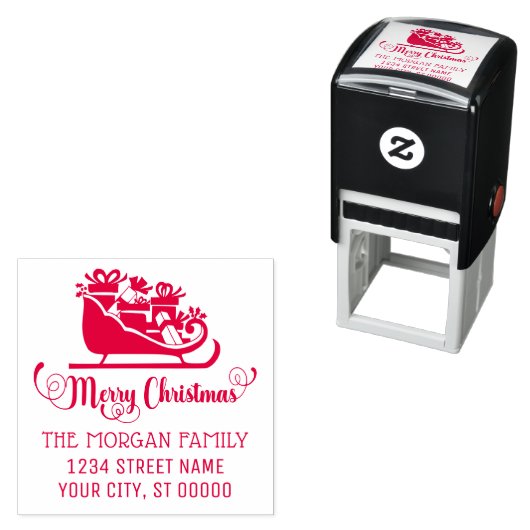 メリークリスマスプレゼントそりの名前差出人住所 セルフインキングスタンプ (インサイチュ)