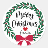 メリークリスマスプレゼントのステッカーパーソナライズされたラウンド ラウンドシール (正面)