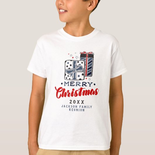 メリークリスマスプレゼントカスタム文字レッドブルー Tシャツ (正面)