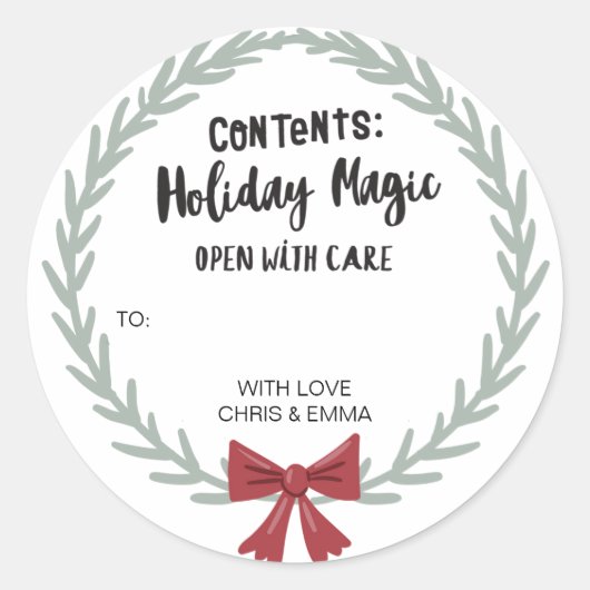 メリークリスマスプレゼントパーソナライズされたラベル(名前あり) ラウンドシール (正面)