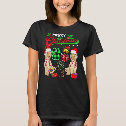 メリークリスマスプレッドドッグは2サンタアフガンホを歩く Tシャツ (正面)