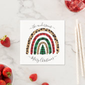 メリークリスマスプレドとヒョウのプリントレインボー スタンダードカクテルナプキン (インサイチュ)