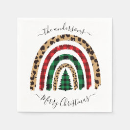 メリークリスマスプレドとヒョウのプリントレインボー スタンダードカクテルナプキン