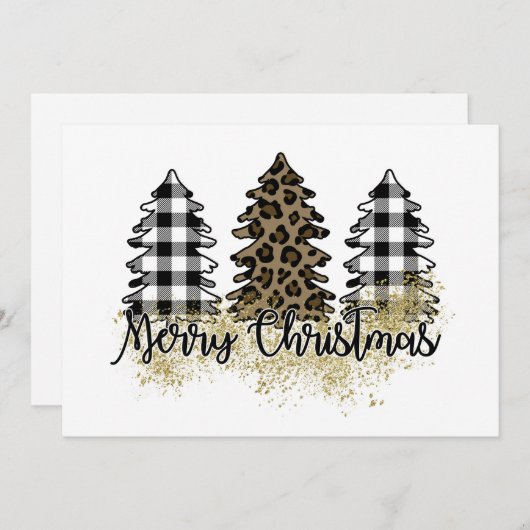メリークリスマスプレドとヒョウの印刷木 シーズンカード (正面/裏面)