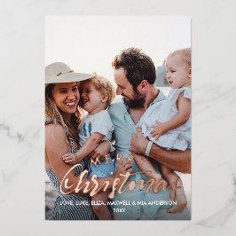 メリークリスマスプレーンパーソナライズされたフォトバラ金ゴールド 箔招待状