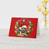 メリークリスマスプードルリースグリーティングカード カード (黄色い花)