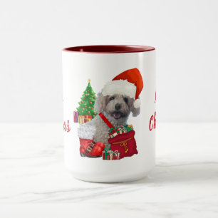 メリークリスマスプードルレッド&ホワイトコーヒーマグ マグカップ