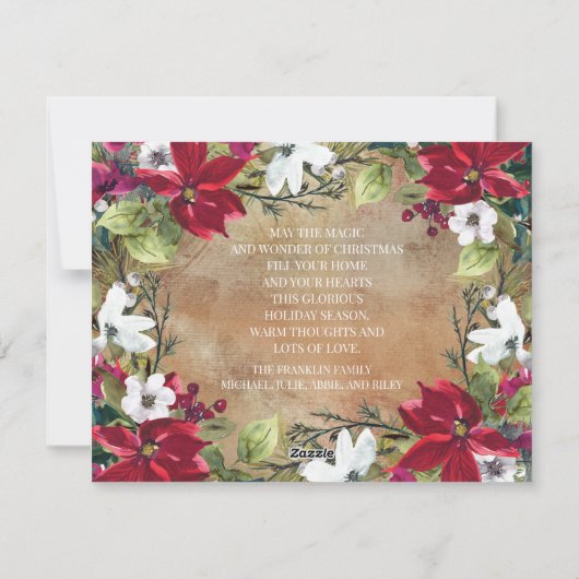 メリークリスマスプ素朴ライド赤ポインセチア写真 シーズンカード (裏面)