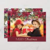 メリークリスマスプ素朴ライド赤ポインセチア写真 シーズンカード (正面/裏面)