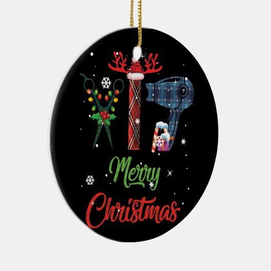 メリークリスマスヘアスタイリストのおもしろい美容師 セラミックオーナメント (右)