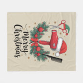 メリークリスマスヘアスタイリスト美容師クリスマスヘア フリースブランケット (正面(横))