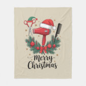 メリークリスマスヘアスタイリスト美容師クリスマスヘア フリースブランケット (正面)
