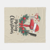 メリークリスマスヘアスタイリスト美容師クリスマスヘア フリースブランケット (正面(横))