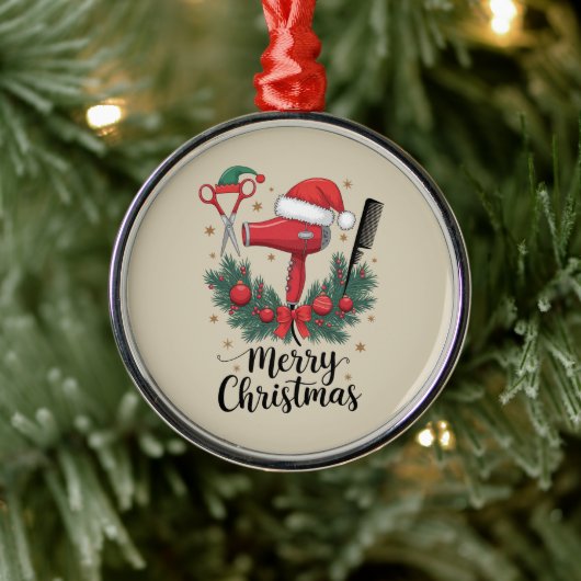 メリークリスマスヘアスタイリスト美容師クリスマスヘア メタルオーナメント (ツリー)